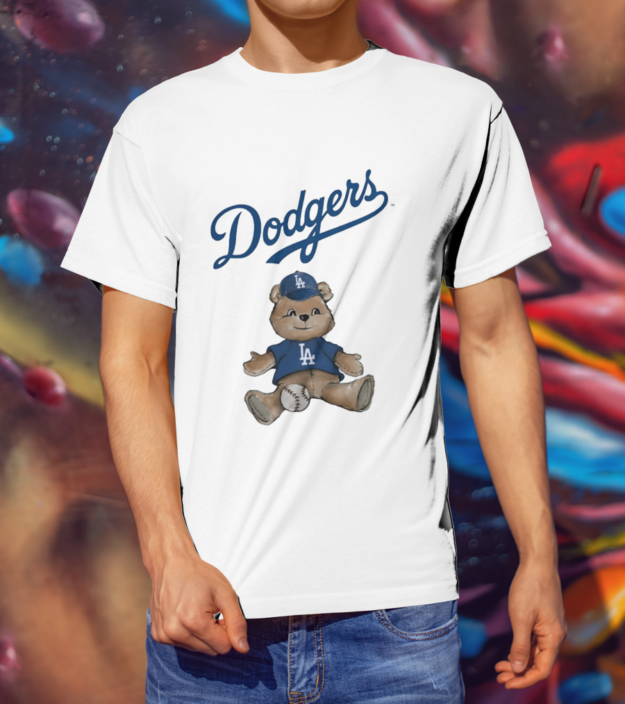 Los Angeles Dodgers Teddy Bear With Baseball And Dodgers LA Cap T-Shirt