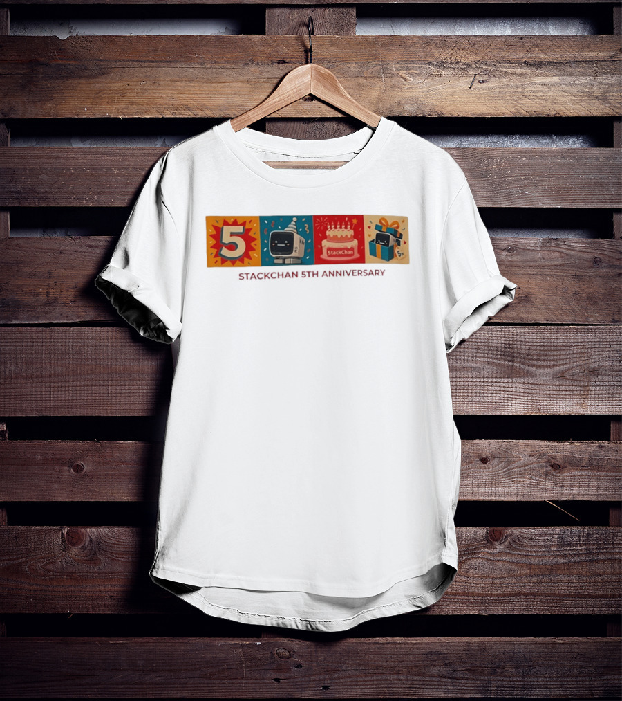 StackChan 5th Anniversary Celebration Cake Gift Box With Party Hat And Confetti T-Shirt