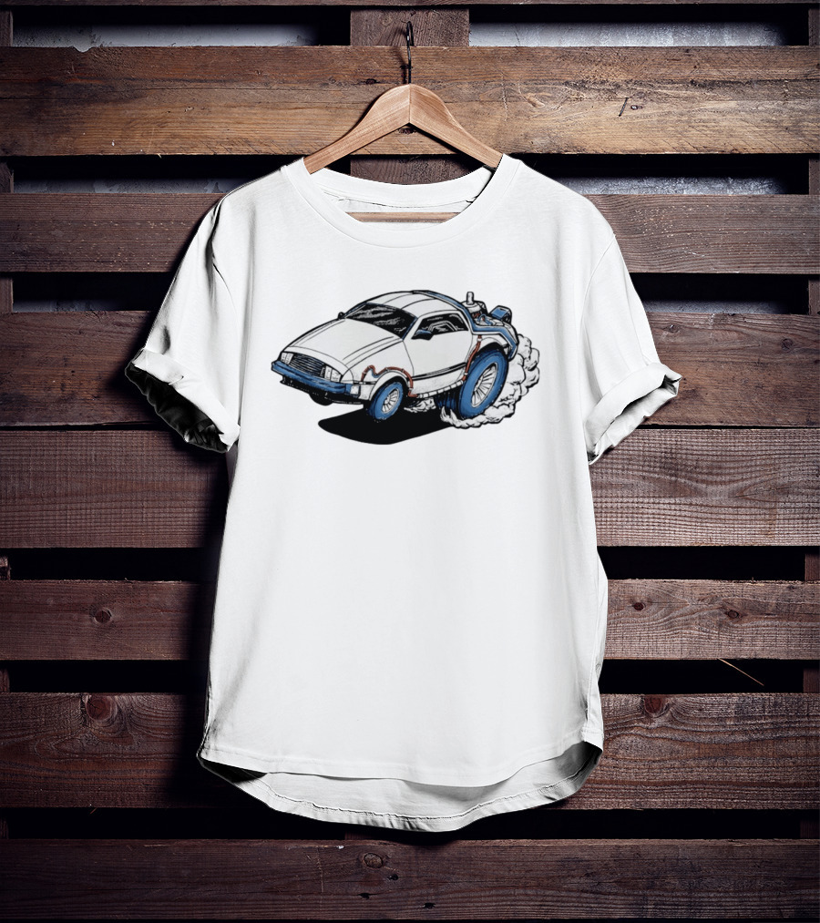 Doc Brown's DeLorean Rat Fink Hot Rod No Time To Lose Racing Car Classic Drawing T-Shirt