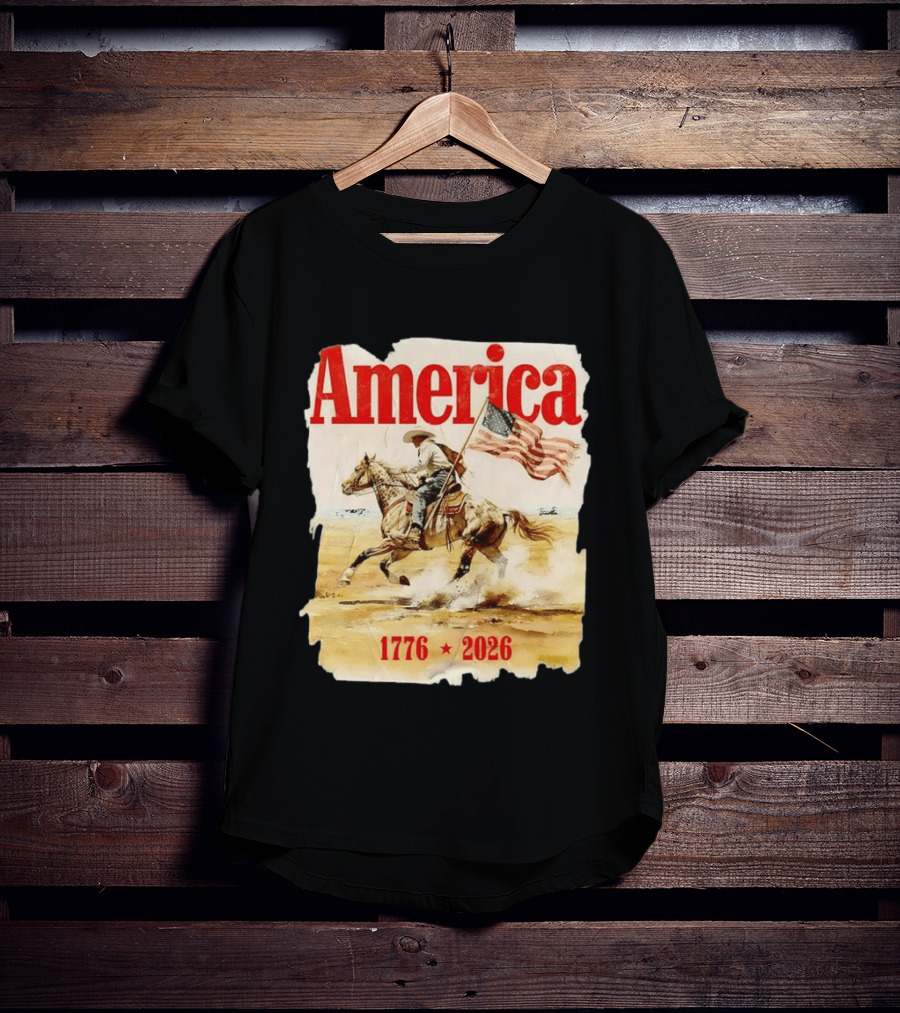 America 1776 2026 Cowboy Horse American Flag Iconic Historical T-Shirt