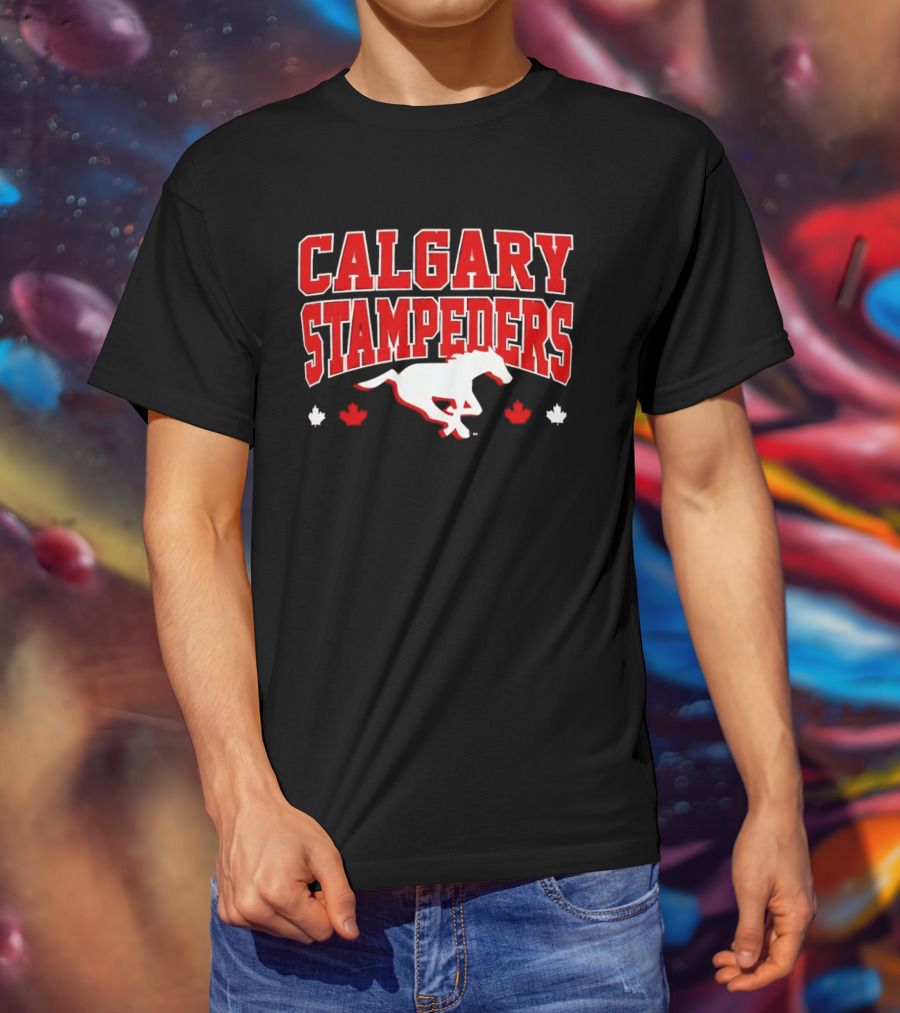 Calgary Stampeders Running Horse Maple Leaf Red Team Spirit T-Shirt
