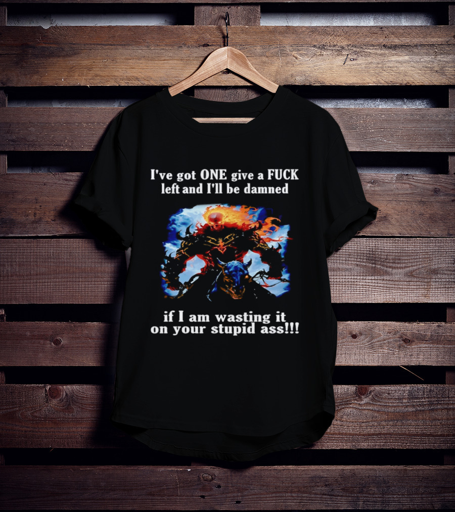 I've Got One Give A Fuck Left Flaming Skull Rider I'll Be Damned Wasting It On Your Stupid Ass T-Shirt