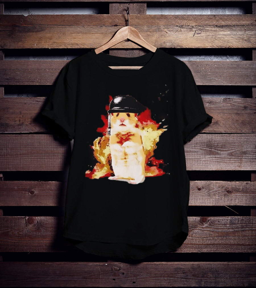 Shocked Hamster Military Helmet Watercolor Explosion T-Shirt