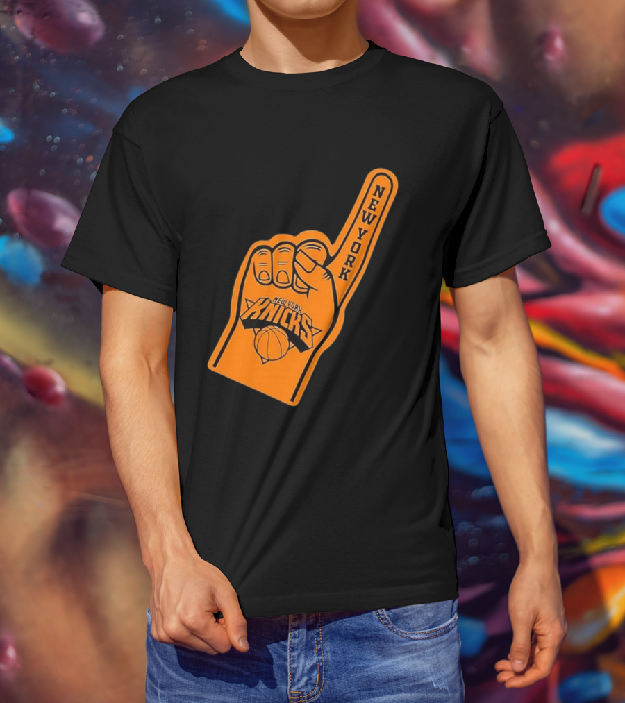 New York Knicks Foam Finger Basketball Fan Gear T-Shirt
