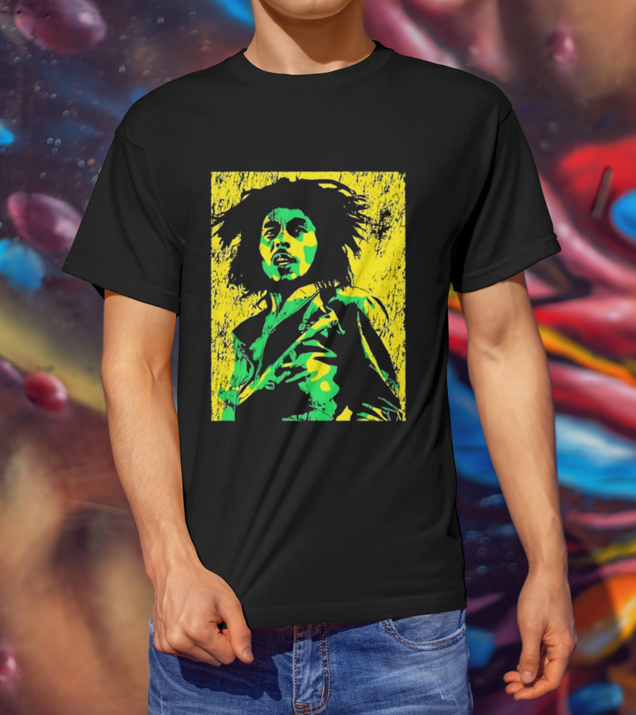 Bob Marley One Love Reggae Art Green Yellow T-Shirt