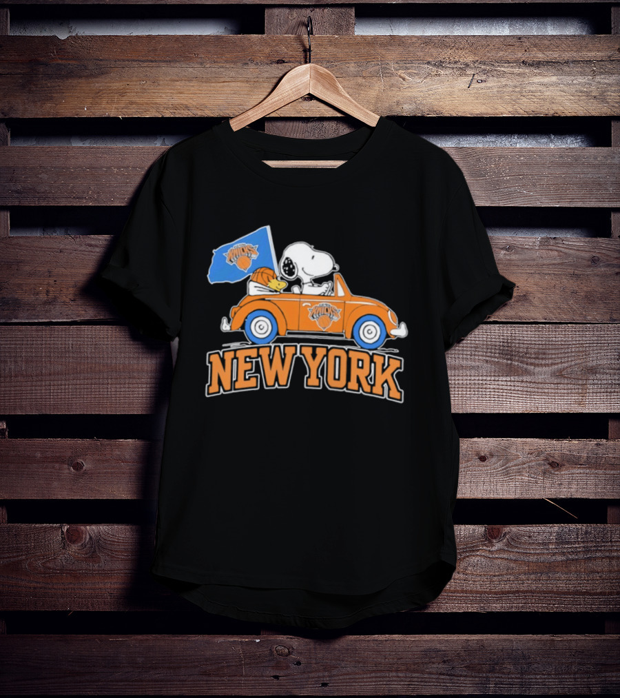 New York Knicks Snoopy Woodstock Driving Car Collaboration 2026 T-Shirt