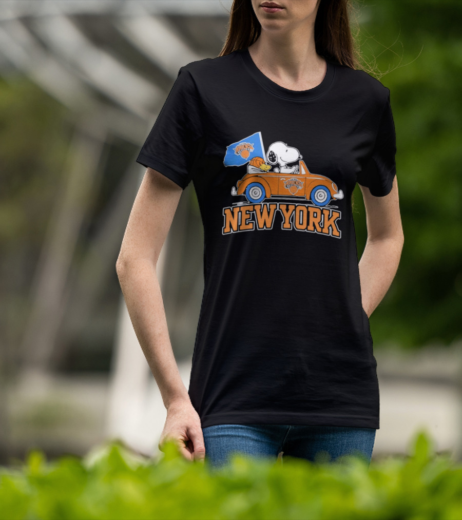 New York Knicks Snoopy Woodstock Driving Car Collaboration 2026 T-Shirt