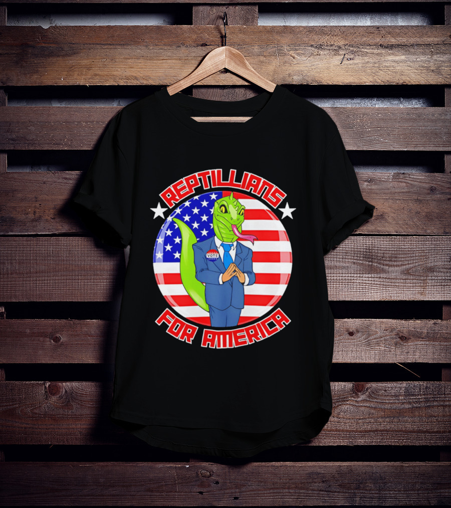 Reptillians For America Vote Lizard In Suit With American Flag T-Shirt
