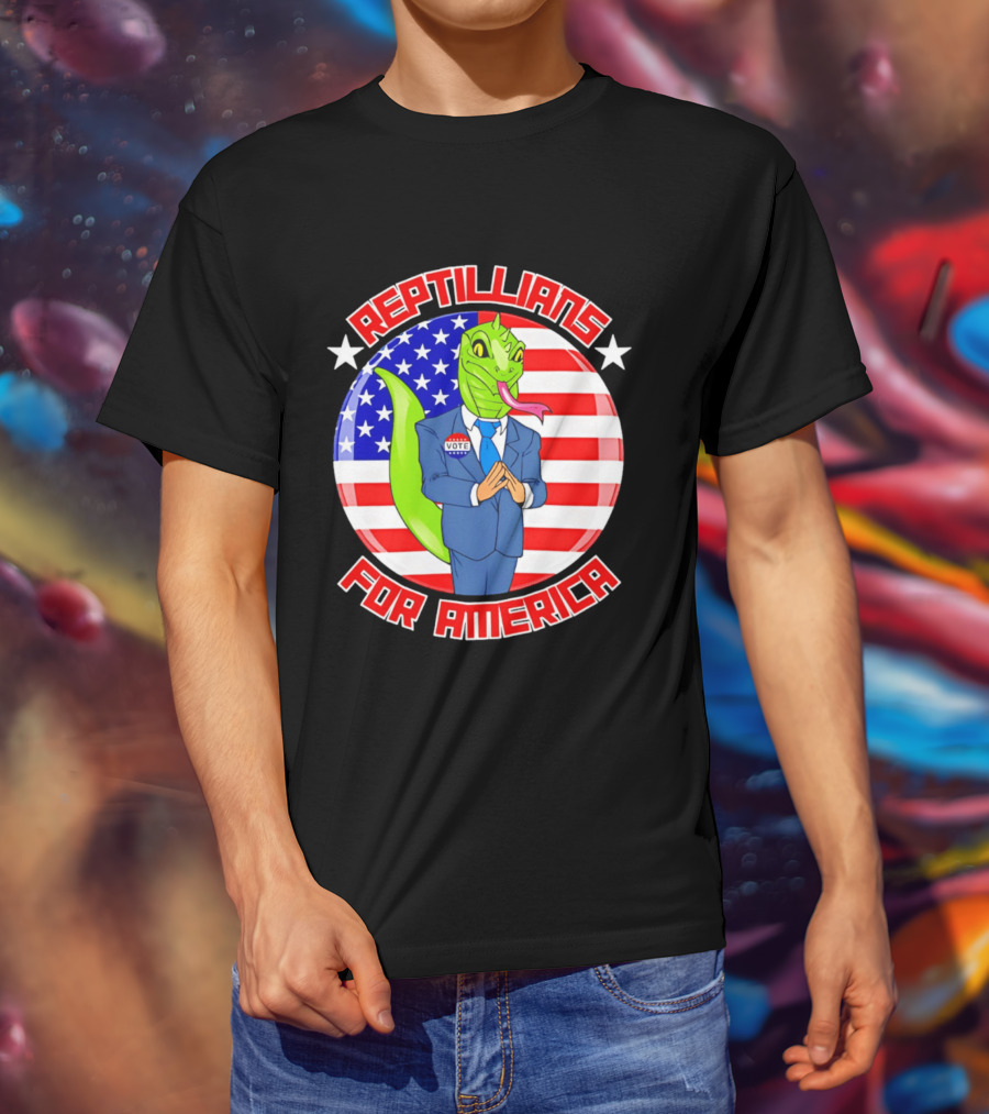 Reptillians For America Vote Lizard In Suit With American Flag T-Shirt