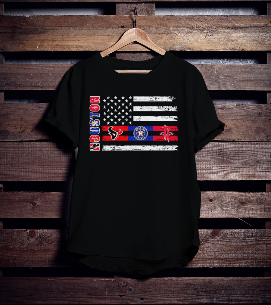 Houston Texans Astros Rockets American Flag T-Shirt