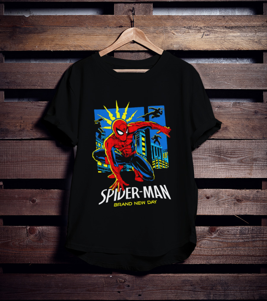 Spider Man Brand New Day Marvel Comics Dynamic Cityscape Action T-Shirt