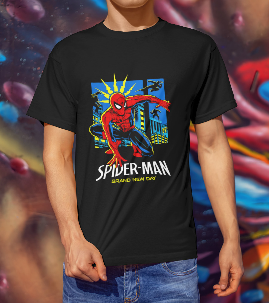 Spider Man Brand New Day Marvel Comics Dynamic Cityscape Action T-Shirt