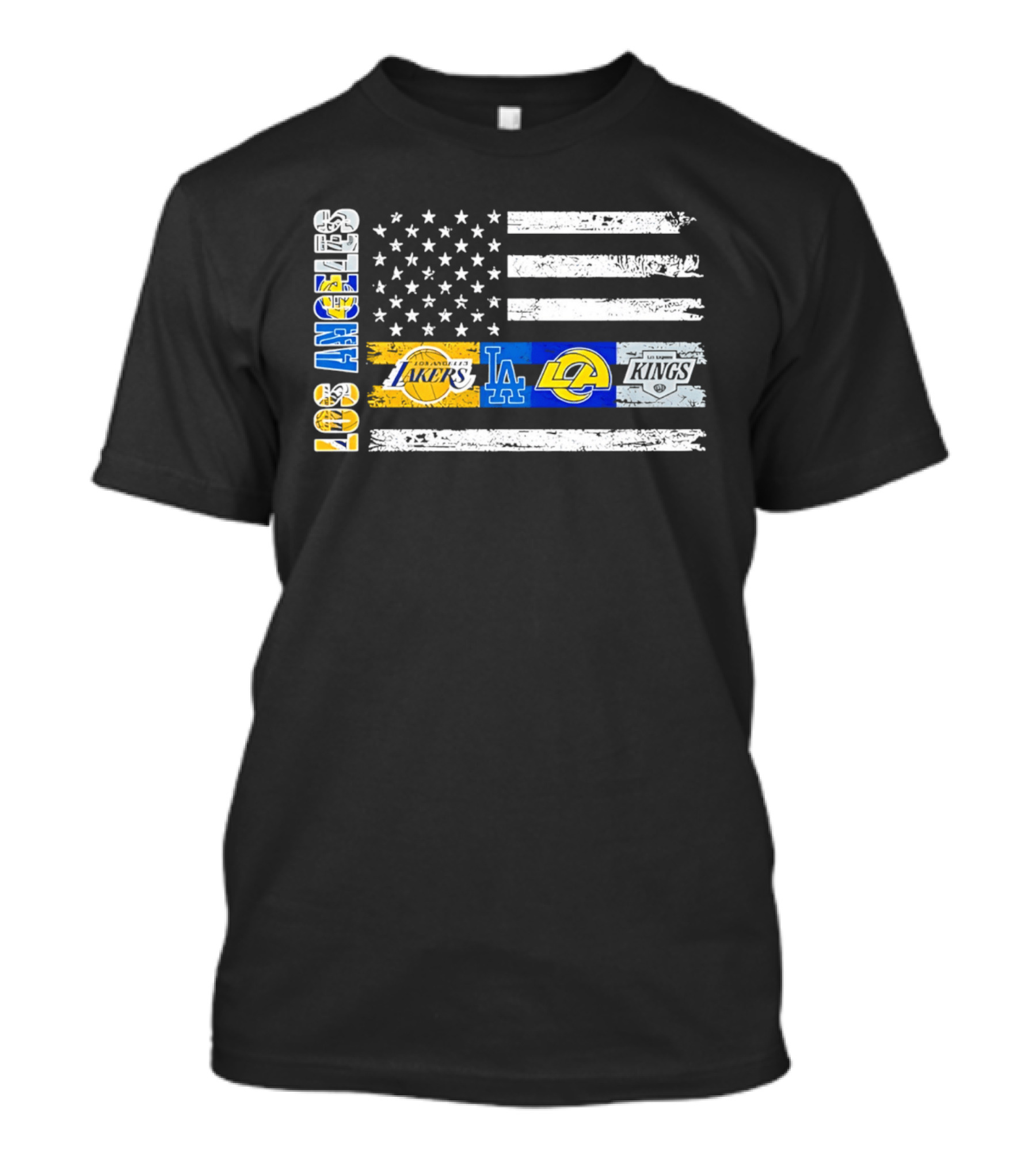 Los Angeles Lakers Dodgers Rams Kings Flag Stars And Stripes T-Shirt