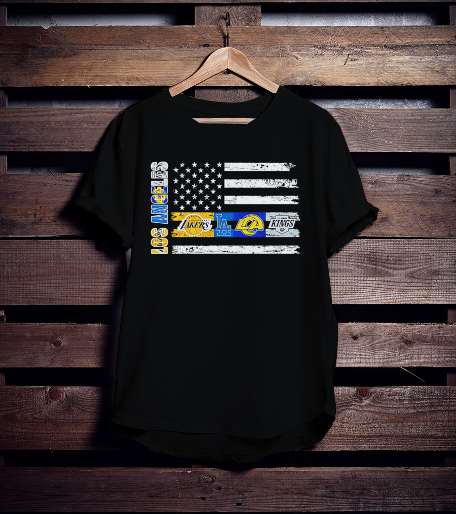 Los Angeles Lakers Dodgers Rams Kings Flag Stars And Stripes T-Shirt