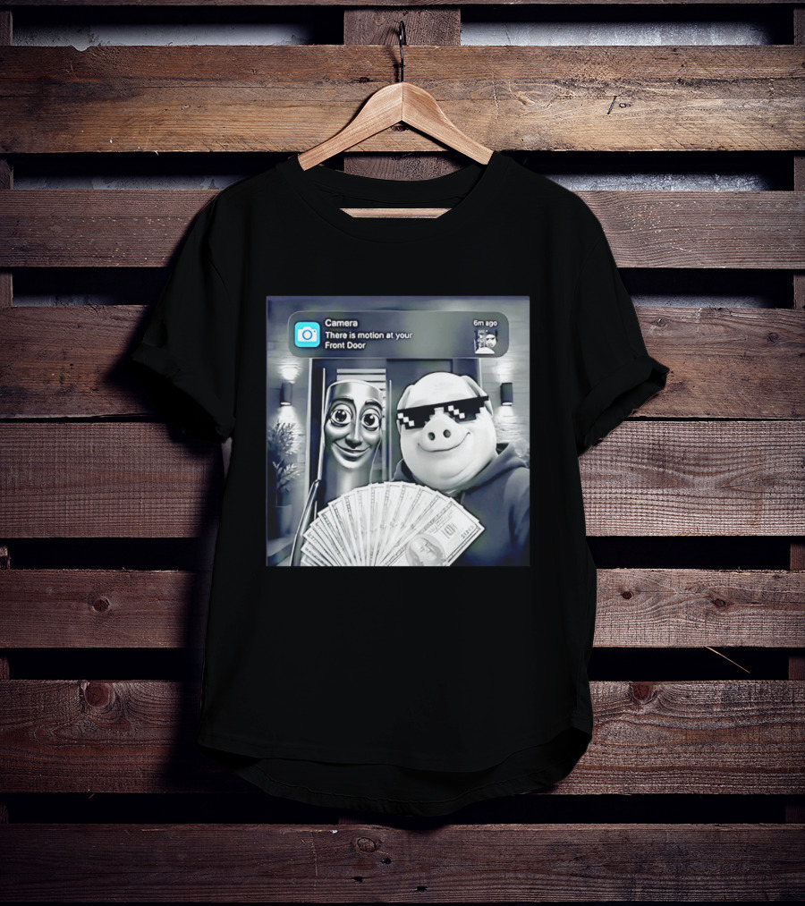 Tung Tung Tung Sahur John Pork Black Glasses Meme Camera Motion At Your Front Door T-Shirt