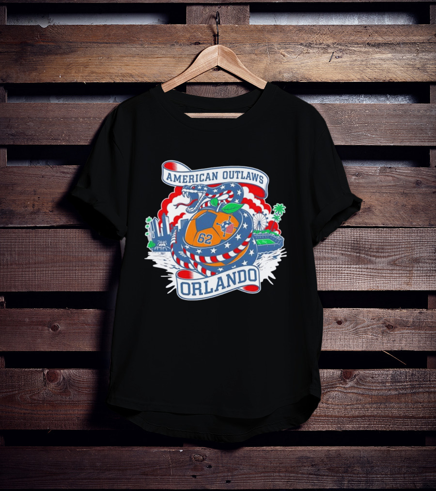 American Outlaws Orlando Snake Soccer Ball Skyline Ferris Wheel Stadium 62 T-Shirt