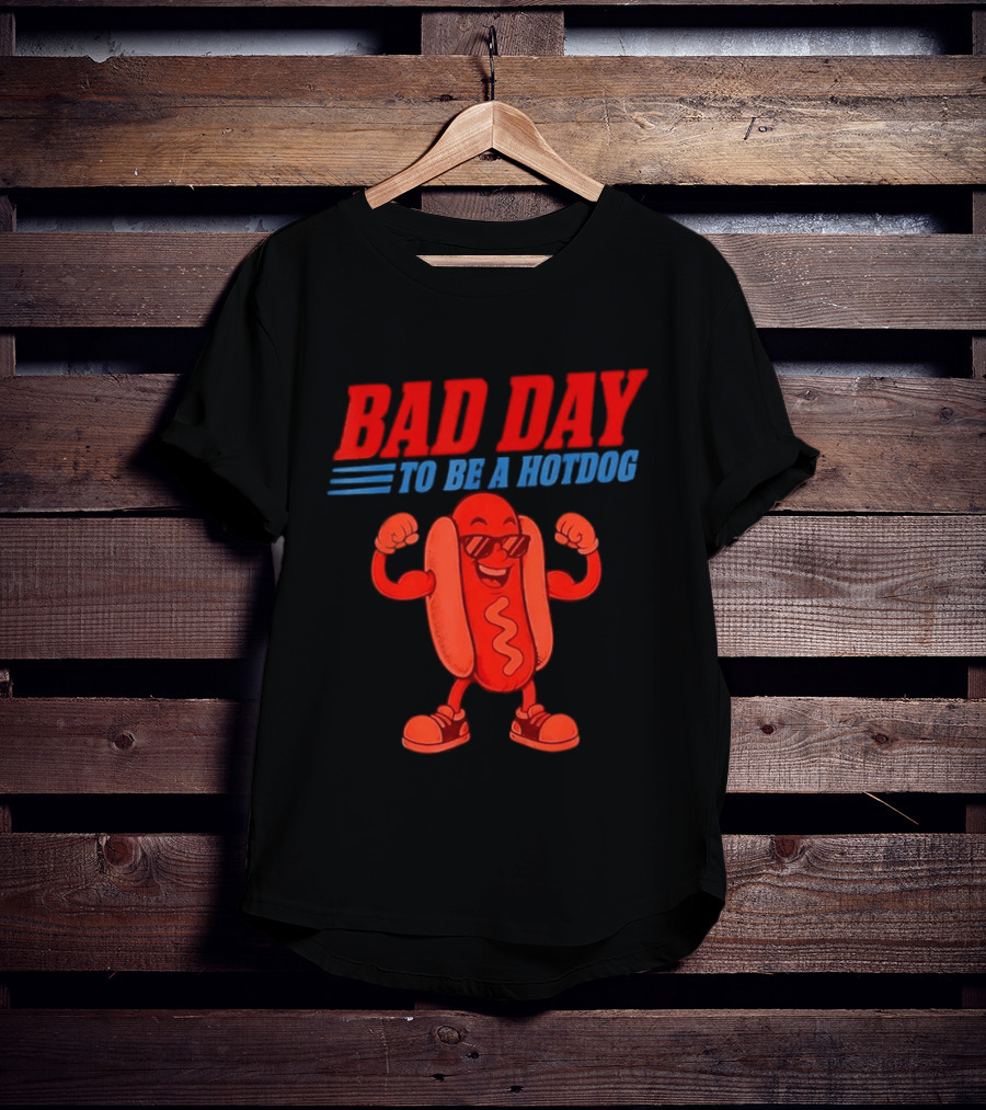 Bad Day To Be A Hotdog Sunglasses Cartoon T-Shirt