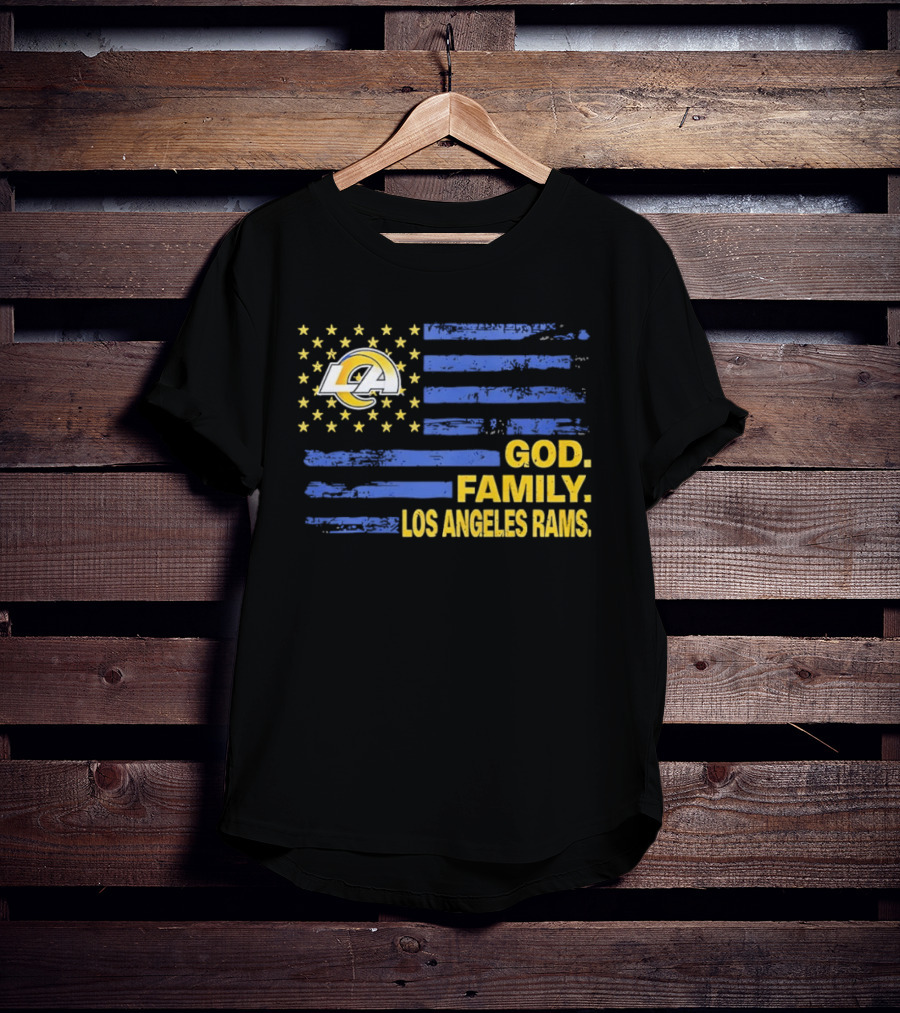 God Family Los Angeles Rams Distressed Flag Stars T-Shirt