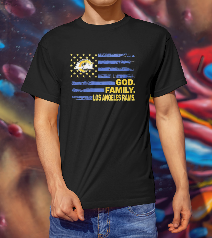 God Family Los Angeles Rams Distressed Flag Stars T-Shirt