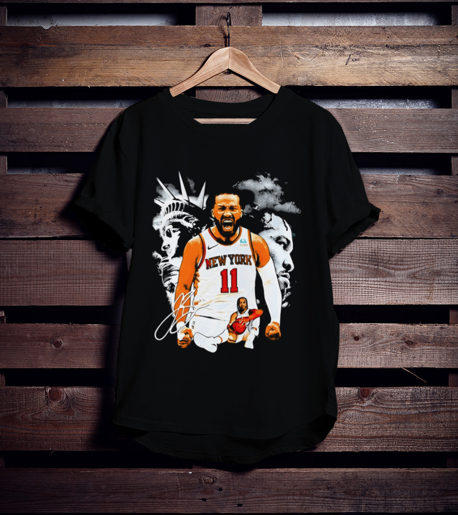 New York 11 Jalen Brunson Statue Of Liberty Basketball Player Image T-Shirt