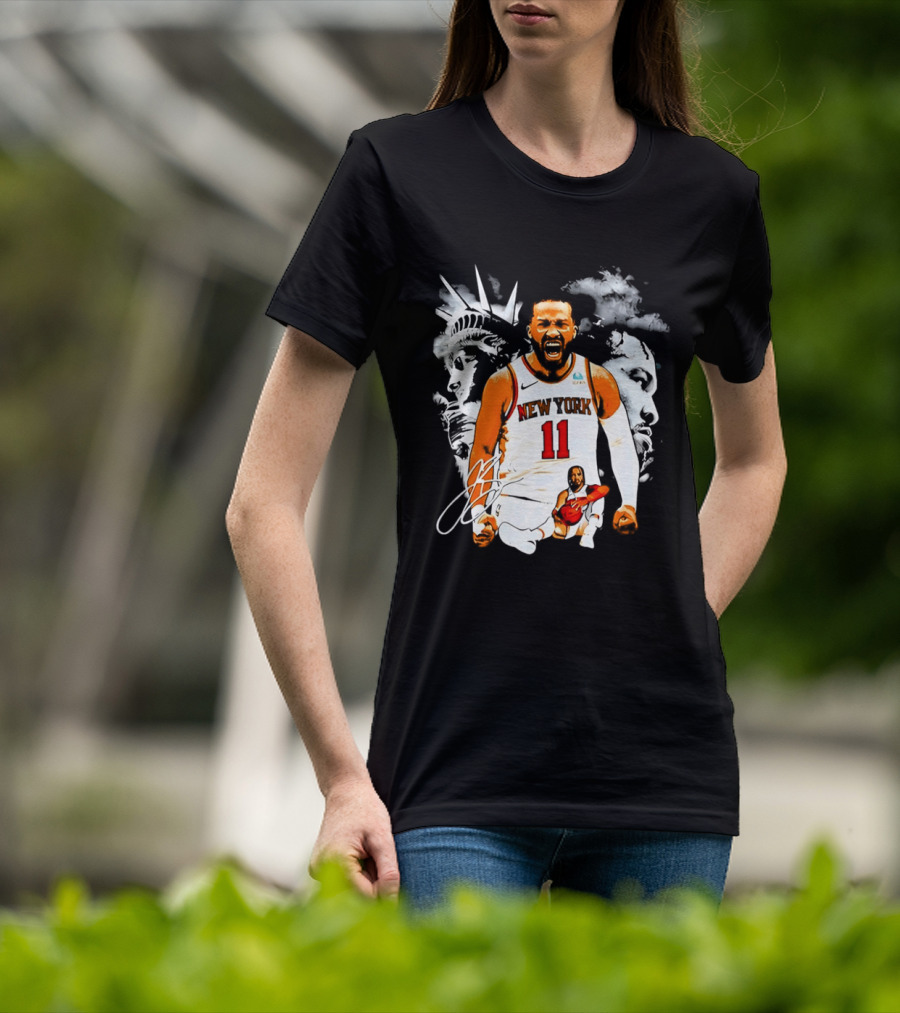 New York 11 Jalen Brunson Statue Of Liberty Basketball Player Image T-Shirt