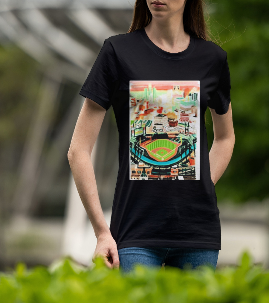 Comerica Park Detroit Skyline Baseball Art Sydney Finney T-Shirt