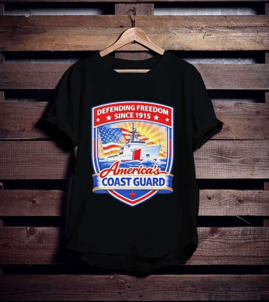 Defending Freedom Since 1915 America's Coast Guard US Flag Ship T-Shirt