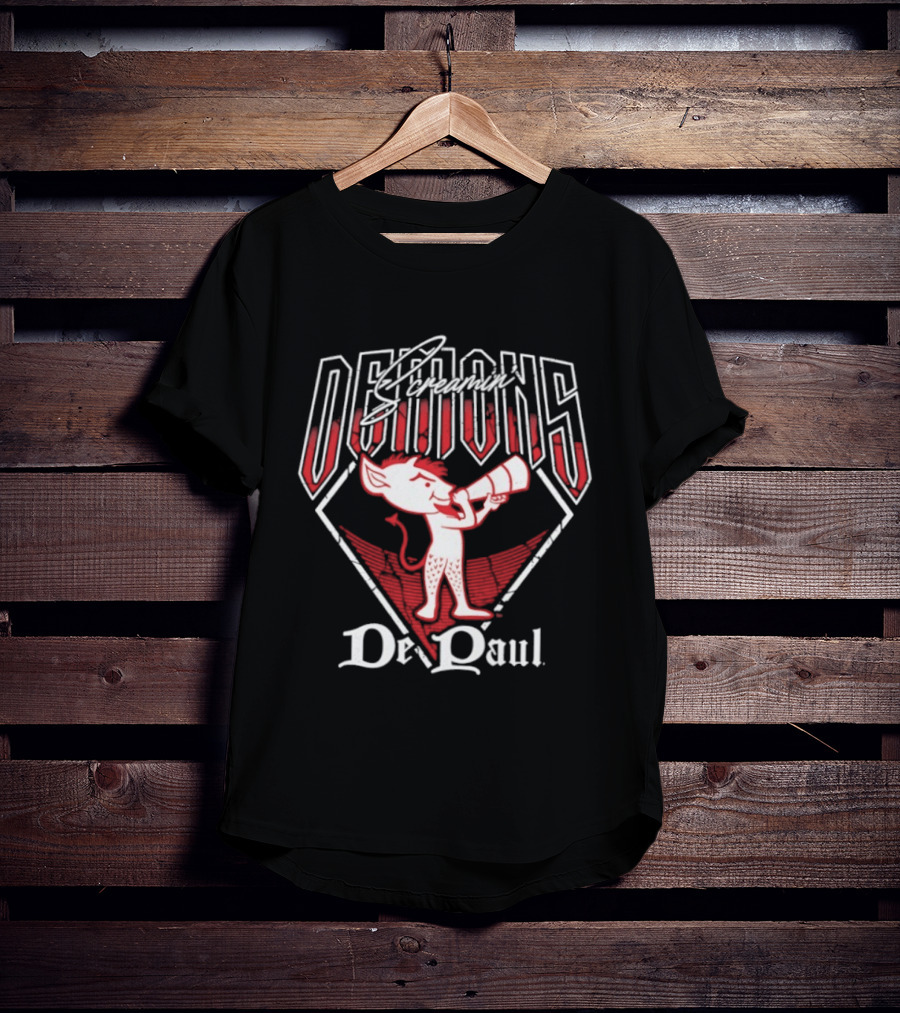 DePaul Screamin' Demons Baseball Cartoon Character Megaphone T-Shirt