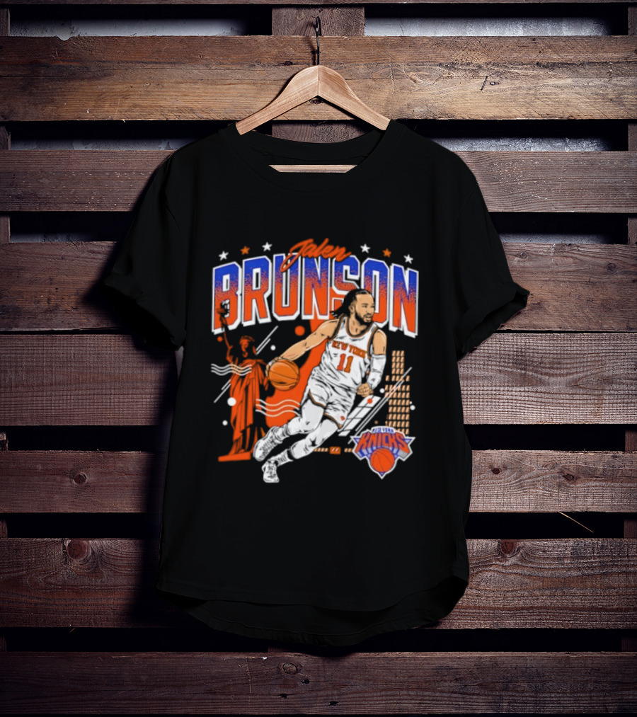 Jalen Brunson New York Knicks NBA Basketball Skyline Statue Of Liberty City Stars T-Shirt
