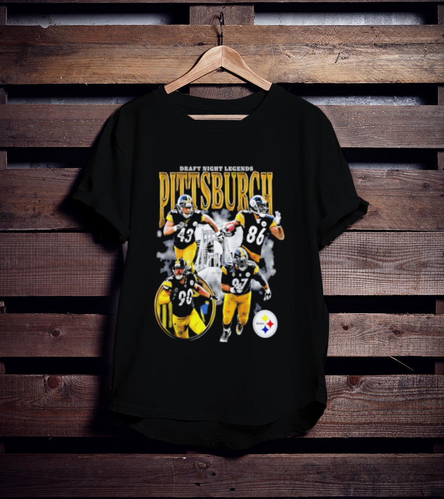 Pittsburgh Draft Night Legends Steelers Football Players And Iconic Trio T-Shirt