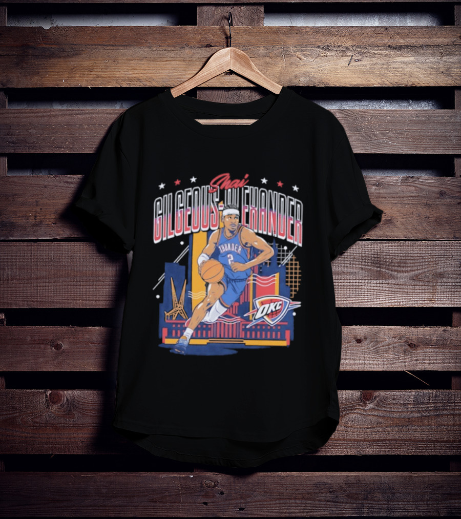 Shai Gilgeous Alexander Thunder 2 Oklahoma City Skyline Stars Basketball T-Shirt