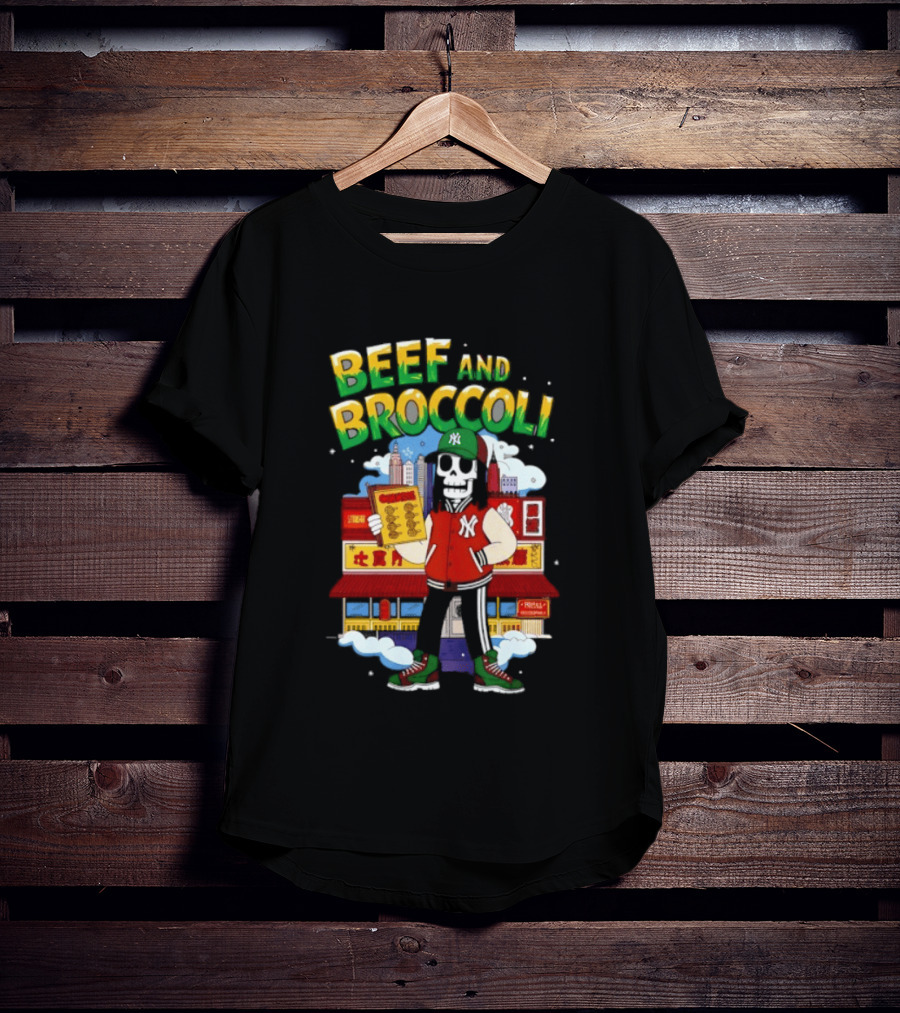 Beef And Broccoli Skeleton In NYC Street Food T-Shirt