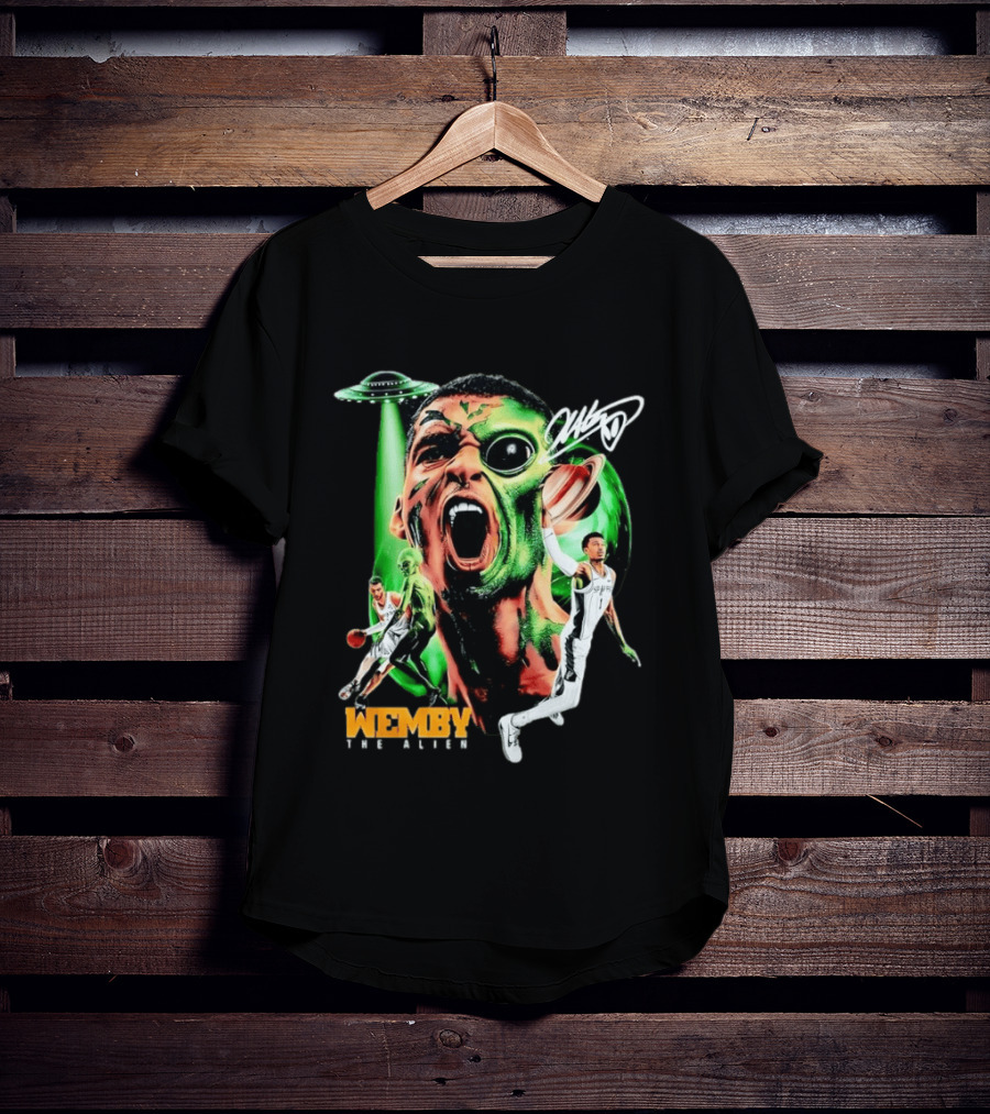 Wemby The Alien San Antonio Spurs NBA UFO Theme With Signature T-Shirt