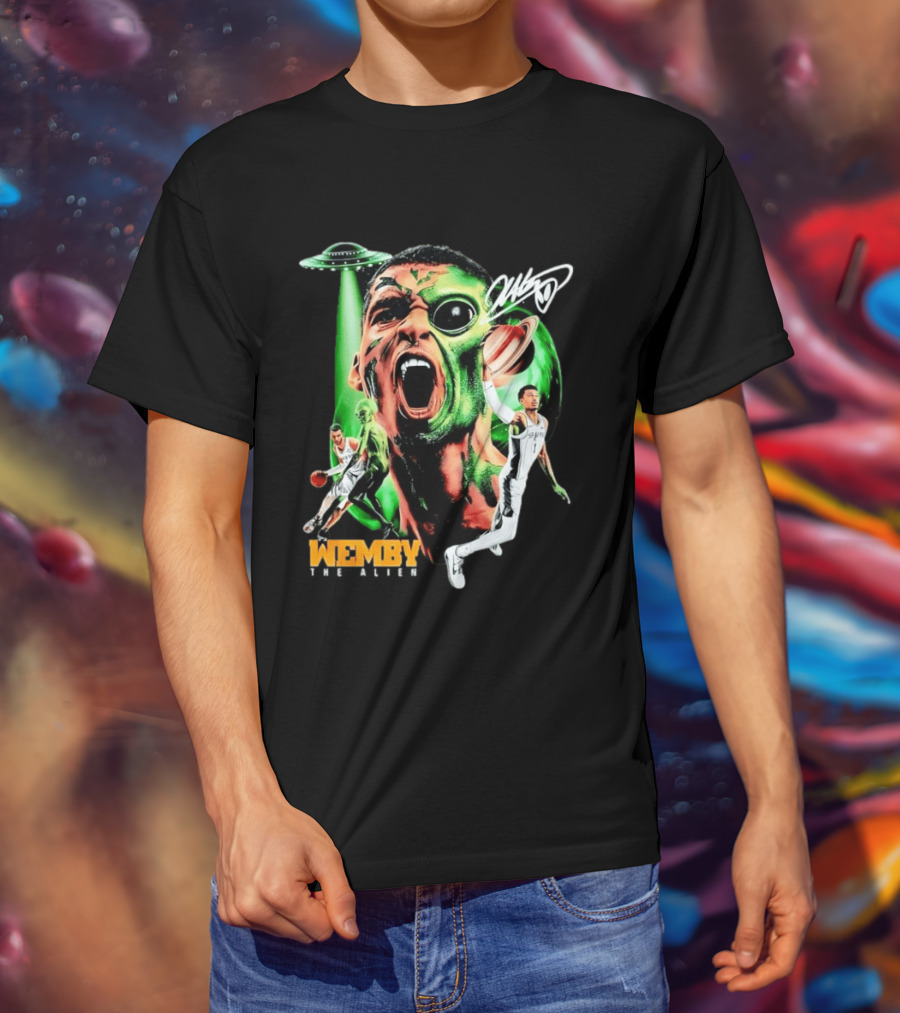 Wemby The Alien San Antonio Spurs NBA UFO Theme With Signature T-Shirt