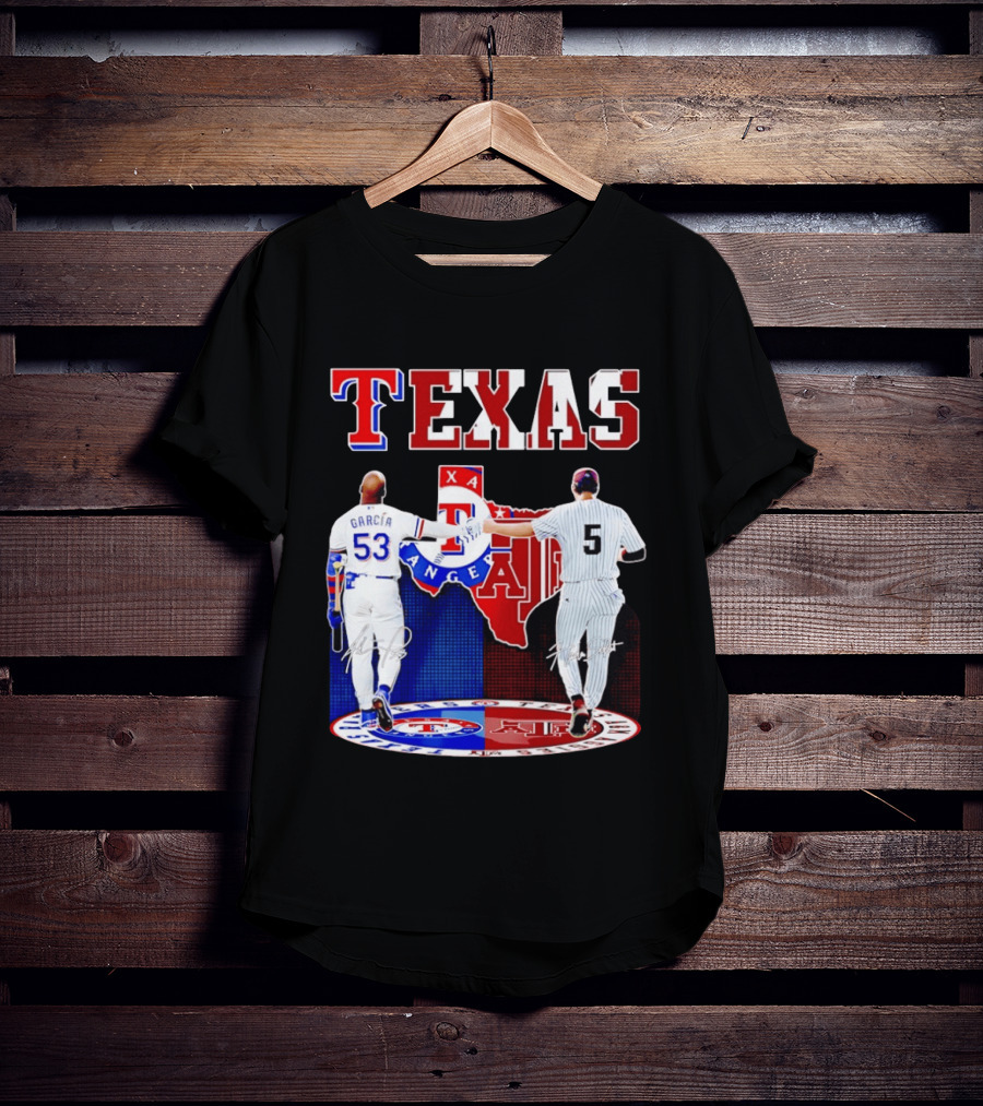 Texas Rangers Adolis Garcia And Texas A&M Aggies Hunter Schott Split Map T-Shirt