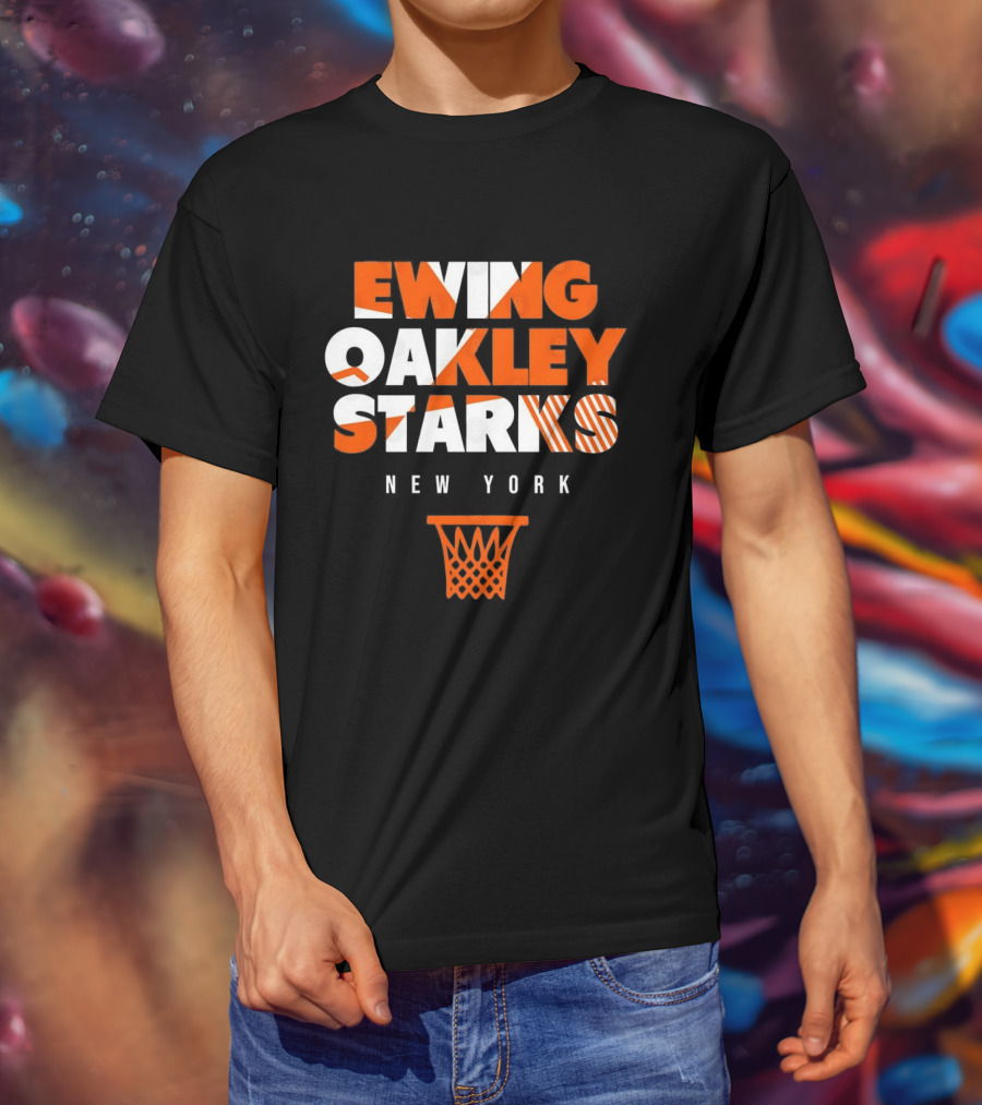 Ewing Oakley Starks New York Knicks Basketball Legends 90s Hoop T-Shirt