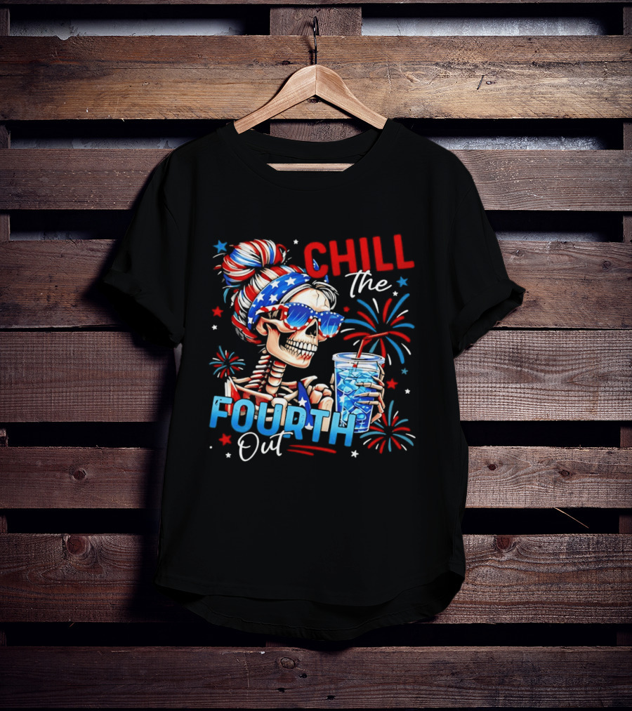 Patriot Skeleton Chill The Fourth Out Firework Celebration T-Shirt