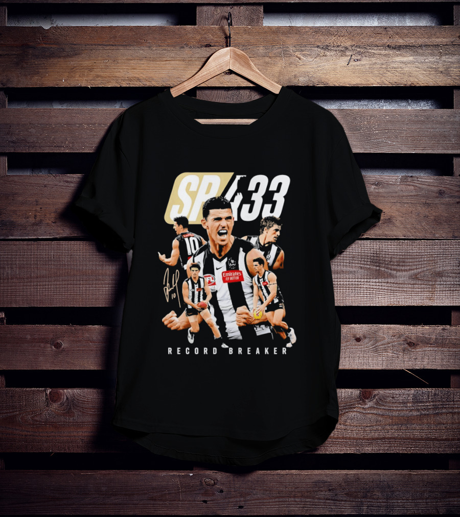 Scott Pendlebury SP 433 Collingwood Magpies Emirates Record Breaker Career Collage T-Shirt