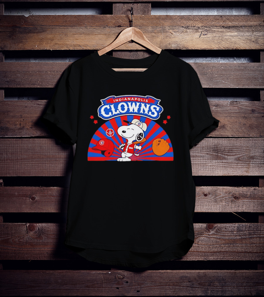 Snoopy Indianapolis Clowns Baseball Vintage Style Red Blue Peanuts Comic Strip Baseball Bat Glove Cap T-Shirt
