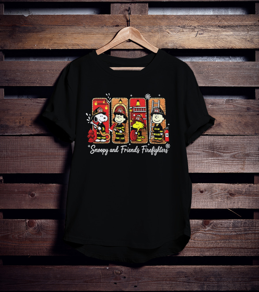 Snoopy And Friends Firefighters Lucy Woodstock Charlie Brown Peanuts T-Shirt