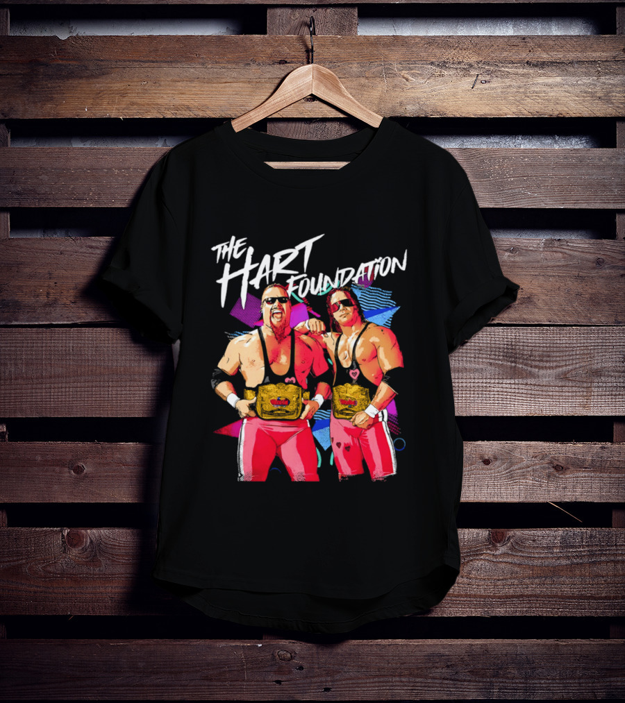 The Hart Foundation WWE Champions With Belts And Sunglasses T-Shirt