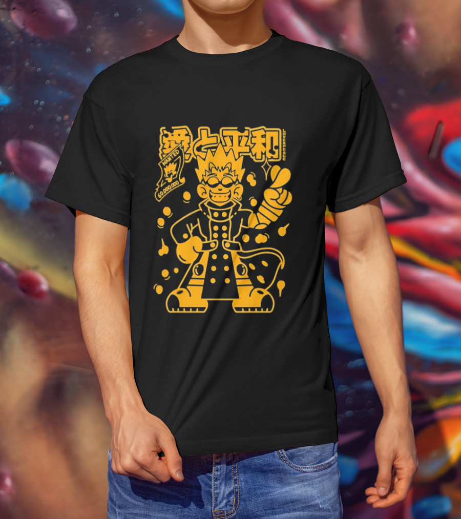 Vash The Stampede Trigun Love And Peace Japanese Text Anime T-Shirt