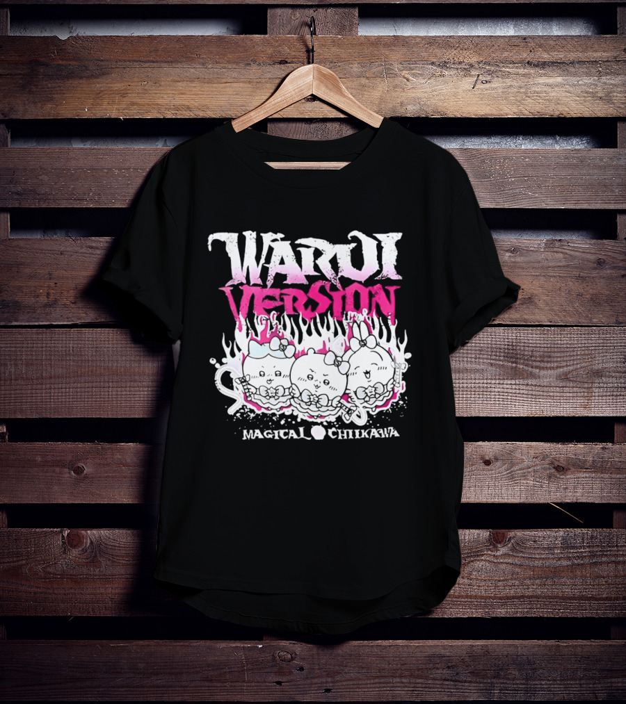 Warui Version Magical Chiikawa Characters In Fiery Pink And White T-Shirt