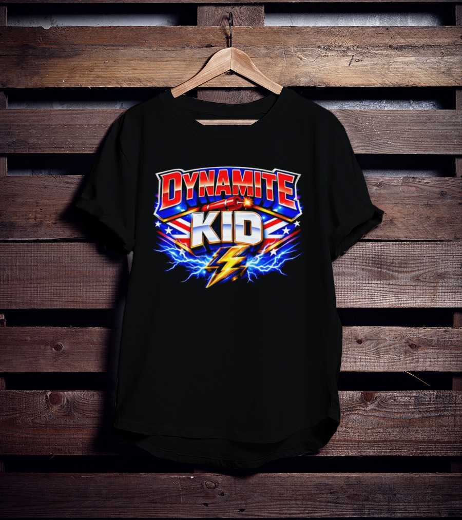Dynamite Kid Wrestling Lightning Union Jack Explosion T-Shirt