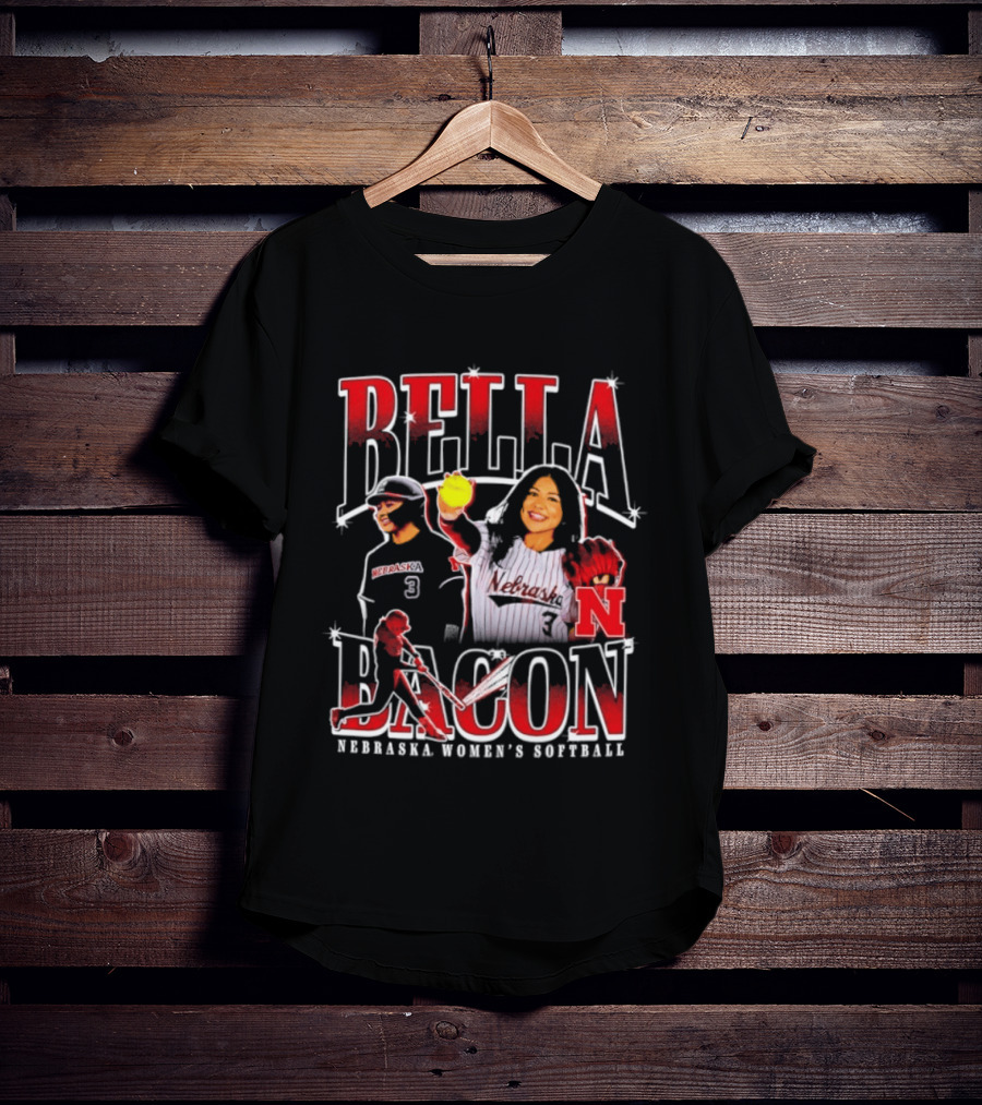 Bella Bacon Nebraska Women's Softball Cornhuskers 90s Bootleg Collage T-Shirt