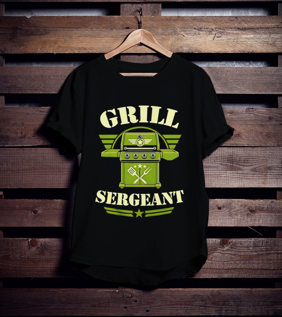 Grill Sergeant Military Style Barbecue Theme With Star Emblem And Utensils T-Shirt