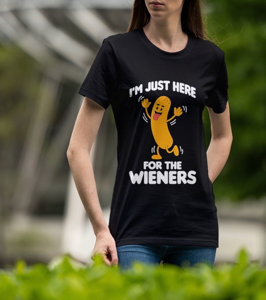 Dancing Hot Dog Sausage Food Party I'm Just Here For The Wieners T-Shirt