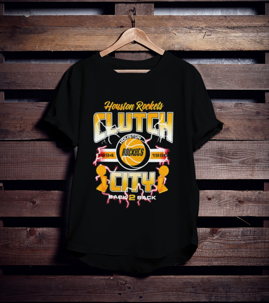 Houston Rockets Clutch City Back 2 Back 1994 1995 Basketball Trophy Champions T-Shirt