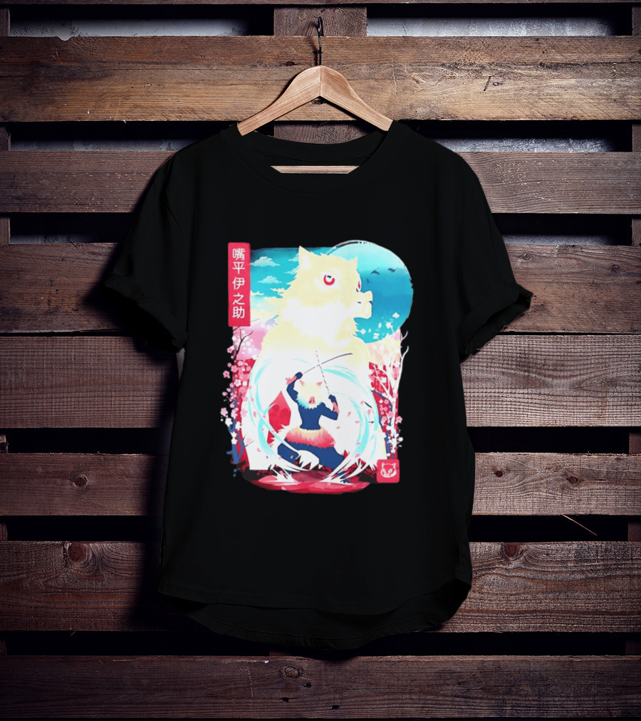 Inosuke Hashibira Boar Head Demon Slayer Anime Cherry Blossom Scene T-Shirt