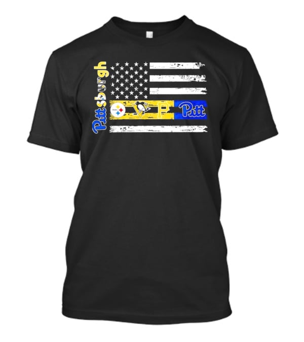 Pittsburgh Steelers Penguins Pirates Pitt American Flag T-Shirt